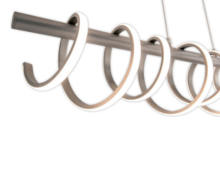 LED -hanglamp "Belleza", moderne metalen slinger lamp en plastic in nikkel mat en wit, met stevig gebouwd -in LED's, 100 cm lang. De ideale verlichting voor woonkamer, eetkamer of keuken.