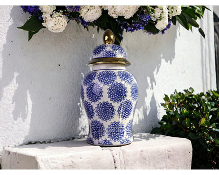 Dahlia blauwe en witte porselein gemberpot