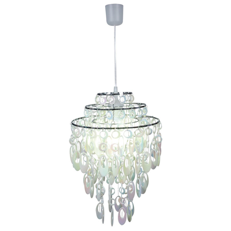 Decoratief hanglamp "Lina" in Chrome en Pearl, moderne kroonluchter gemaakt van metaal en plastic, met E27 -aansluiting, voor eetkamer, woonkamer, gang of kantoor, 50 cm hoog Ø32 cm