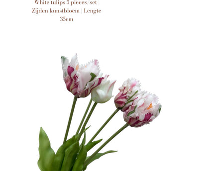 Artificial flowers Rose White tulips 5 pieces/set | Zijden kunstbloem | Lengte 35cm
