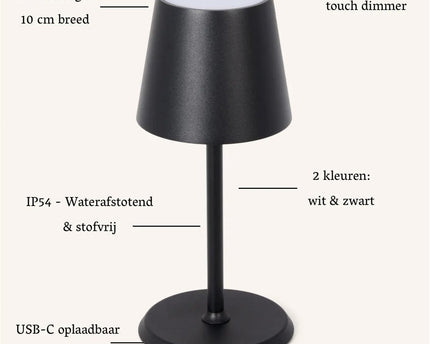 James Black oplaadbare ijzeren tafellamp – draadloos, dimbaar en elegant
