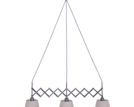 Shear hanger lamp "Adrienne", breedte uit te strekken van 52-100 cm, gemaakt van bruin metaal met natuurlijk gekleurde textiel parasols, E27-versies, verlichting voor woonkamer, eetkamer of kantoor