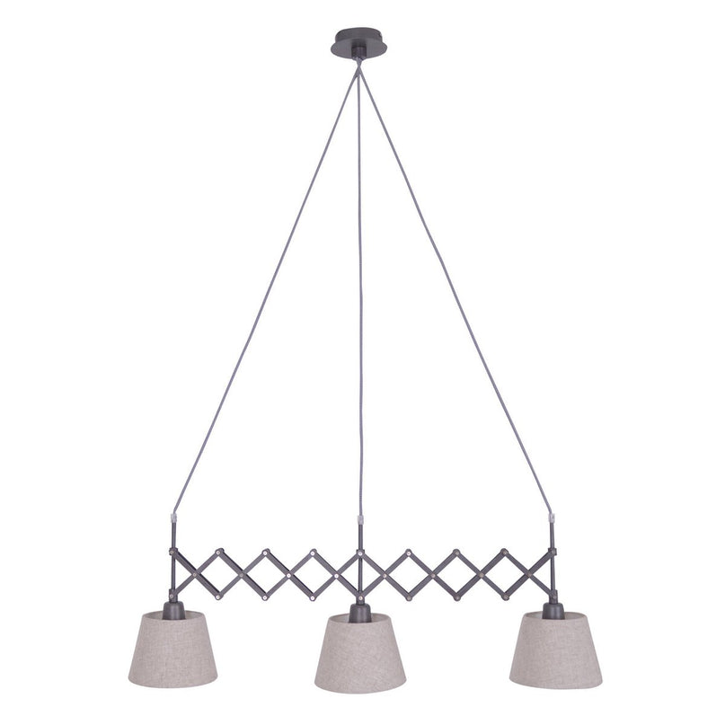 Shear hanger lamp "Adrienne", breedte uit te strekken van 52-100 cm, gemaakt van bruin metaal met natuurlijk gekleurde textiel parasols, E27-versies, verlichting voor woonkamer, eetkamer of kantoor