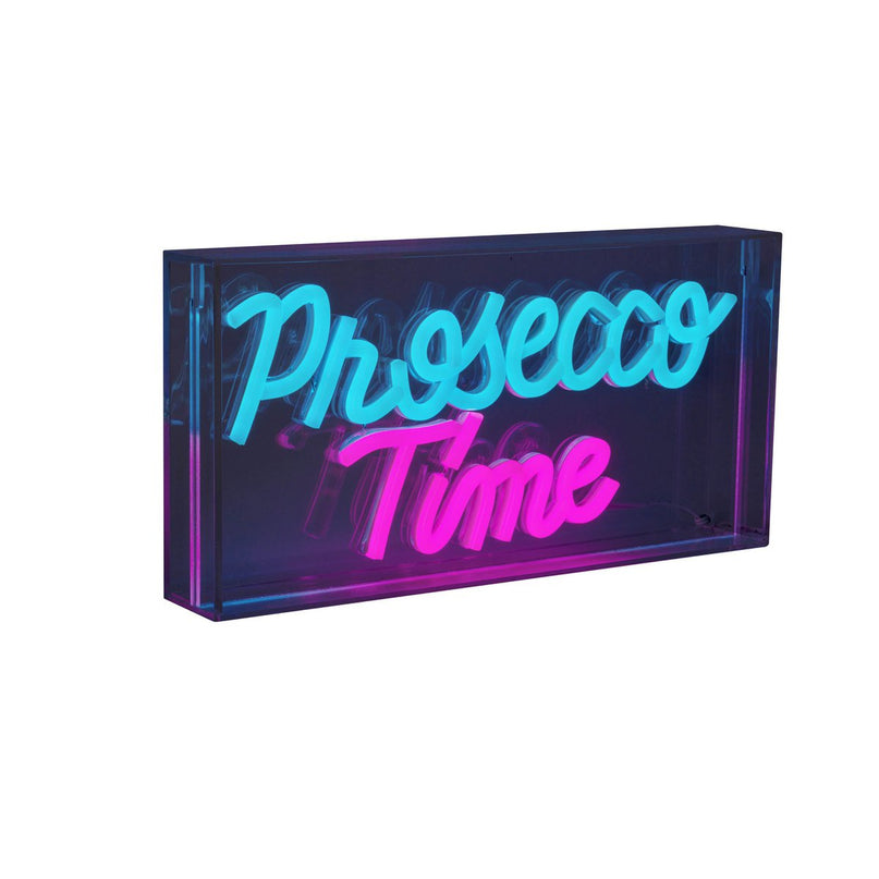 LED-lettertype Light "Prosecco Time" decoratie voor binnen 30 x 15 cm, in blauw en magenta-rood