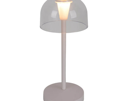 2 Set LED Battery Table Light "Gomba" voor buiten en binnen, gemaakt van metaal en plastic in wit, 18,5 cm hoog