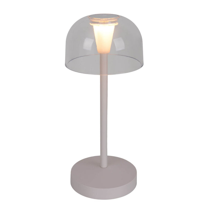 2 Set LED Battery Table Light "Gomba" voor buiten en binnen, gemaakt van metaal en plastic in wit, 18,5 cm hoog