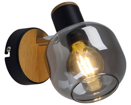 Glazen wandvlek "fumoso", wandlamp gemaakt van zwart en rookglas in zwart en de natuur, met E14 -aansluiting, voor eetkamer, woonkamer, gang of kantoor, lamp voor woonkamer, eetkamer, gang of gang 16 x 14 cm