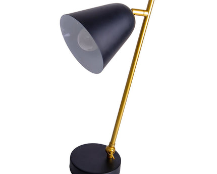 De "Triton" tafellamp gemaakt van zwart en messing gekleurd metaal is 42,5 cm hoog, heeft een E14-versie en is ideaal voor woonkamer, gang, kantoor of dessert