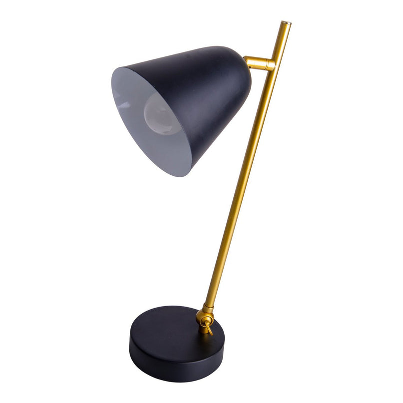 De "Triton" tafellamp gemaakt van zwart en messing gekleurd metaal is 42,5 cm hoog, heeft een E14-versie en is ideaal voor woonkamer, gang, kantoor of dessert
