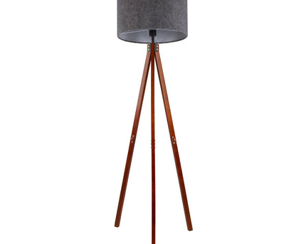Staande lamp "Filco" Ø Ca. 45 cm, 147 cm hoog, gemaakt van hout en plastic in bruin en grijs, voor E27, voor woonkamer, slaapkamer en eetkamer