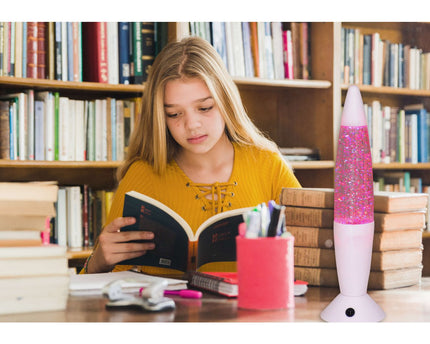LED-tafellicht "Glitter", de decoratietafellamp gemaakt van metaal en plastic, ongeveer 36 cm hoog, met stevig ingebouwde LED's, doneert kleurrijk licht met "glitter", effectverlichting voor woonkamer, kantoor, kinderkamer of nachtkastje