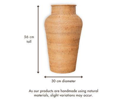 Geweven rotan vaas rond – grote boho decoratieve vaas – vaas hoog en smal – vloervaas handgemaakt van natuurlijke vezels (Ø 30 cm) KIDUNG