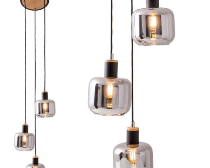 3 plafondlamp "fumoso", hanglamp gemaakt van metaal en glas in zwart, met E14 -aansluiting, voor eetkamer, woonkamer, hal of kantoor, hangende lamp Totale hoogte 123 cm.