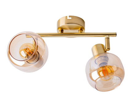 2er spot/plafondlamp "libby", klassieke plafondlamp gemaakt van messing gekleurd metaal en getinte glas in barnsteen, met E14-aansluiting, voor eetkamer, woonkamer, gang of kantoor, 40 cm lang
