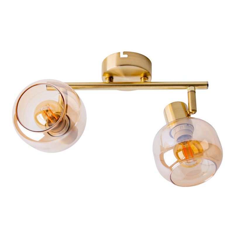 2er spot/plafondlamp "libby", klassieke plafondlamp gemaakt van messing gekleurd metaal en getinte glas in barnsteen, met E14-aansluiting, voor eetkamer, woonkamer, gang of kantoor, 40 cm lang