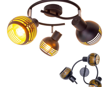 3-zits muur en plafond Rondel Spot "Casco" gemaakt van metaal in zwart en goud, met E27-versie, Øca. 48 cm. Stijlvolle verlichting voor woonkamer, eetkamer of keuken.