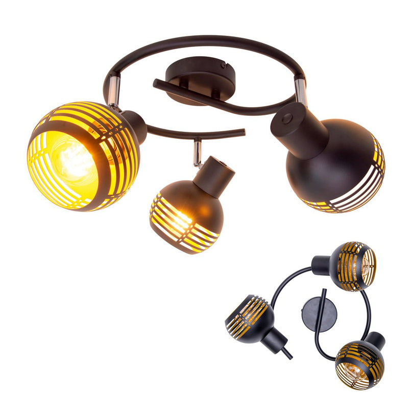 3-zits muur en plafond Rondel Spot "Casco" gemaakt van metaal in zwart en goud, met E27-versie, Øca. 48 cm. Stijlvolle verlichting voor woonkamer, eetkamer of keuken.