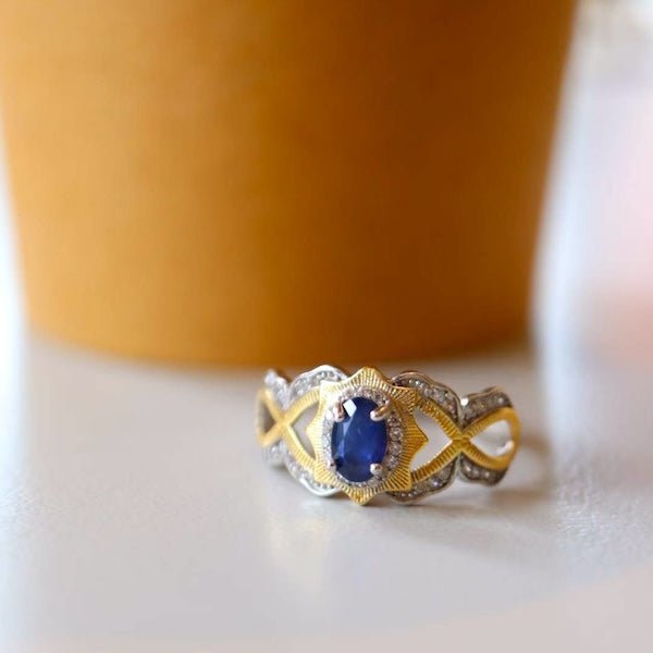 Sapphire Crown Ring - Real Sapphire - verstelbaar