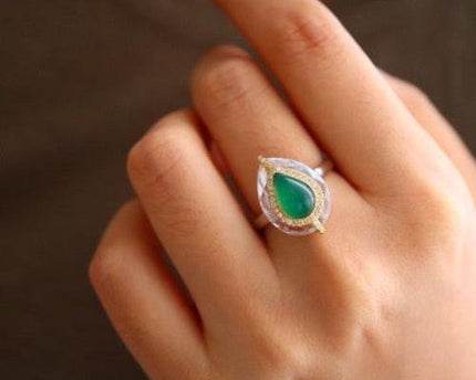 Royal Pear -Cut Green Onyx Ring - verstelbaar