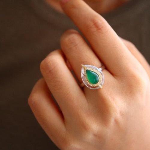Royal Pear -Cut Green Onyx Ring - verstelbaar