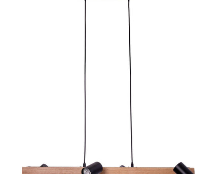 4 hanglamp "Frida" metaal en hout in zwart, en de natuur, hangende lamp, GU10, hanglamp voor eetkamer, woonkamer, gang of kantoor, 80 cm lang