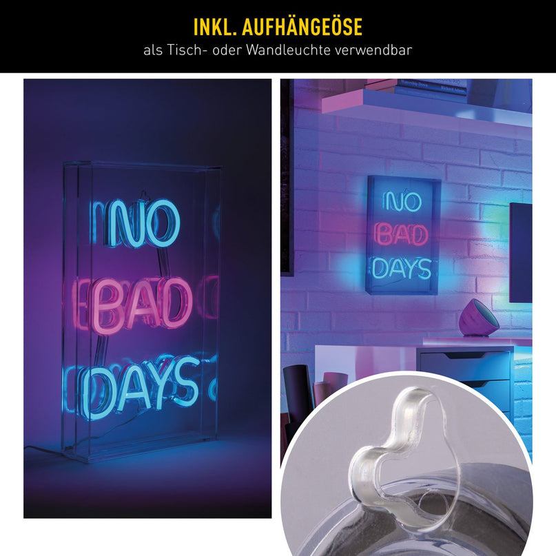 LED-lettertype licht "geen slechte dagen" decoratie voor binnen 30 x 18 cm, in blauw en magenta-rood