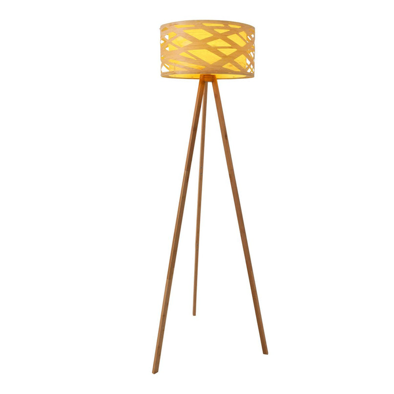 Staande lamp "Finja" gemaakt van natuurlijk gekleurde plastic/holzimitatie, met E27-versieverlichting voor woonkamer, eetkamer of kantoor, 148 cm hoog