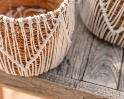 Kleine Zeegrasmand ORIS | Ronde bloemenmand | Geweven Boho-mand | Plantenmand | Plantenbak | Macramé mand