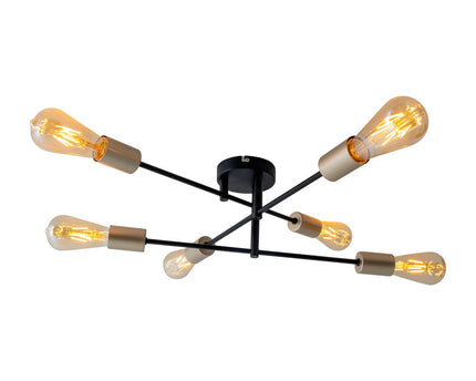 Plafondlicht "Modo" 6-flame gemaakt van metaal in zwart, versies goud, E27-aansluiting, plafondlamp voor woonkamer, eetkamer, keuken, gang, gang of kantoor met een Øvon 54,5 cm