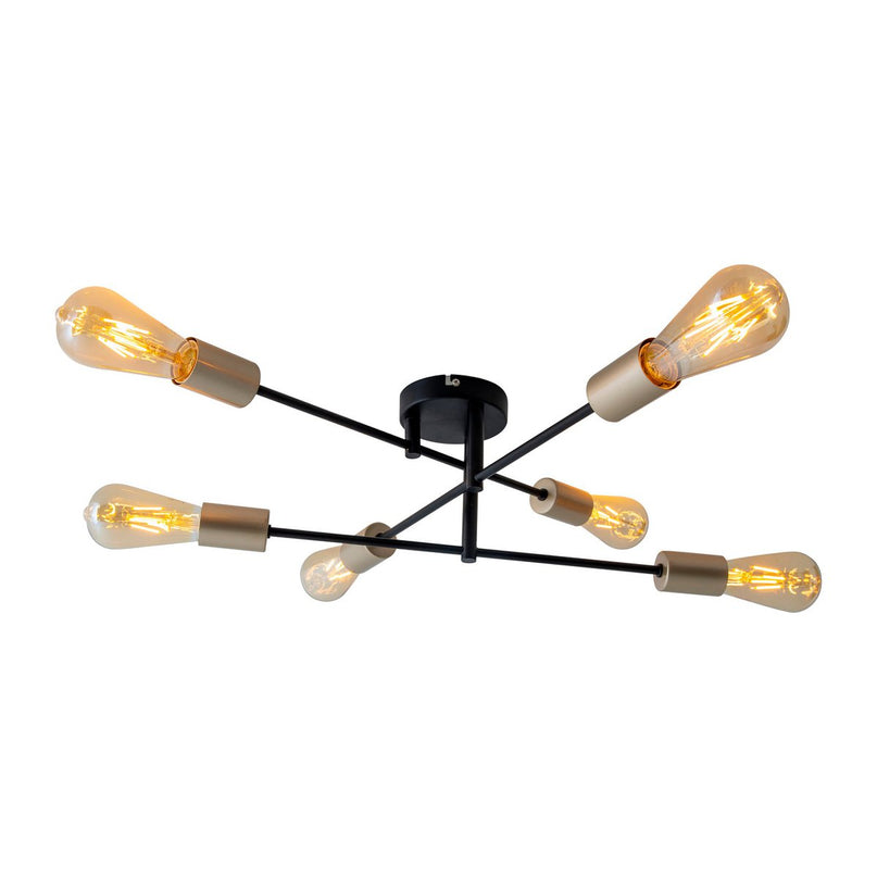 Plafondlicht "Modo" 6-flame gemaakt van metaal in zwart, versies goud, E27-aansluiting, plafondlamp voor woonkamer, eetkamer, keuken, gang, gang of kantoor met een Øvon 54,5 cm