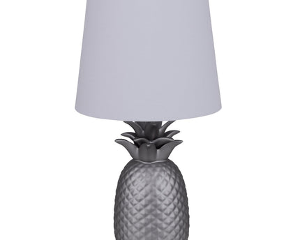 Keramisch tafellicht "ananas", keramische tafellamp met zilverkleurig glazuur en wit stofscherm, met E14-aansluiting, voor eetkamer, woonkamer, gang of kantoor, taflamp 45 cm hoog