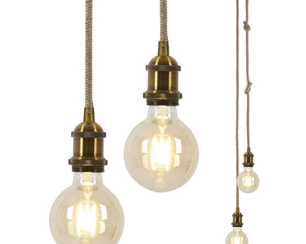 Metalen metalen Baldachin met 2 personen "Ontario" Decoratieve hanglamp gemaakt van metaal in alt-messing en jute, E27-versies, verlichting voor woonkamers of kantoor.