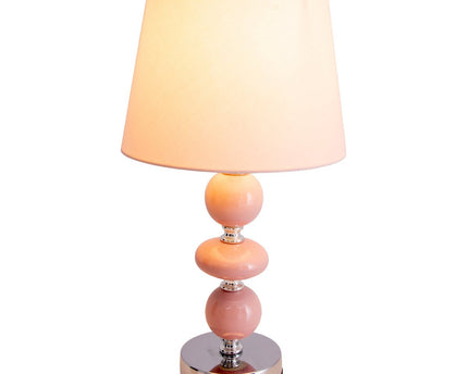 Keramische tafellamp "araga" 36 cm hoog, tafellamp gemaakt van metaal, keramiek, met tekstbladen, roze, met E14 -aansluiting, verlichting voor eetkamer, woonkamer, gang of kantoor,