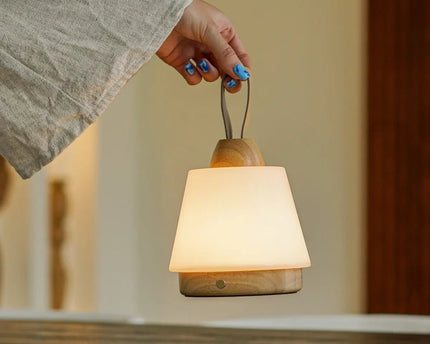Liv lichtbruine oplaadbare lamp – lederen band, dimbaar, draadloos