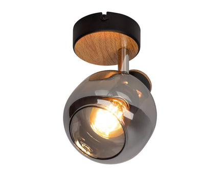 Glazen wandvlek "fumoso", wandlamp gemaakt van zwart en rookglas in zwart en de natuur, met E14 -aansluiting, voor eetkamer, woonkamer, gang of kantoor, lamp voor woonkamer, eetkamer, gang of gang 16 x 14 cm