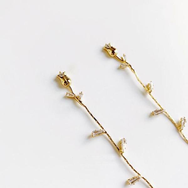 Retro rosévergulde lange oorbellen