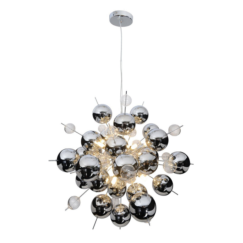 Hanger lamp "explosie" chroom gemaakt van metaal en glas, G9 -versies, hangende lamp voor eetkamer, woonkamer, gang of kantoor, Øca. 65 cm