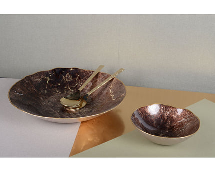 Bruine kom met gouden rand 20 cm