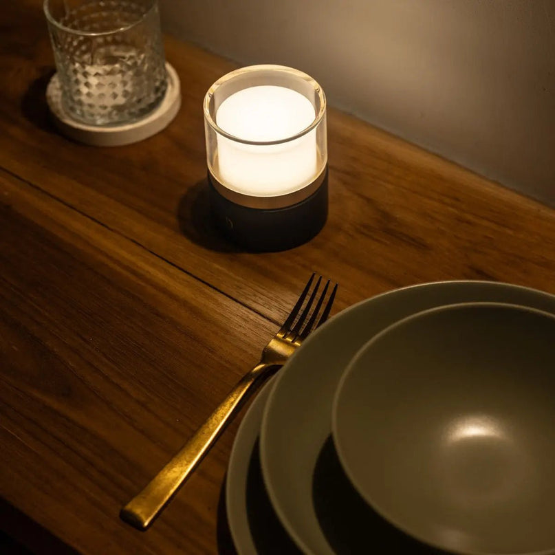 Leo donkerbruine compacte draadloze oplaadbare lamp – natuurlijk hout, dimbaar licht