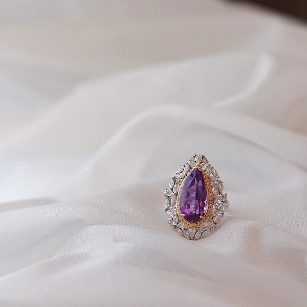 Royal Style Pear -Cut Amethyst Ring - verstelbaar
