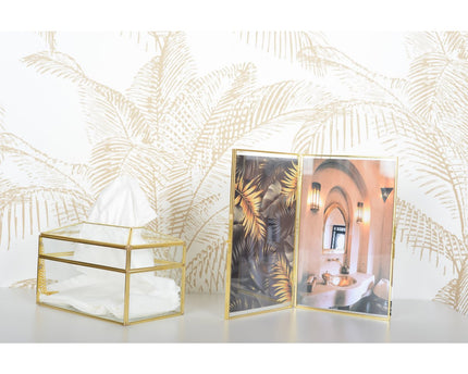 Transparante vierkante zakdoekbox gouden rand 23x13x13cm