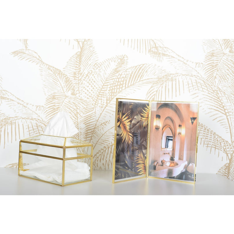 Transparante vierkante zakdoekbox gouden rand 23x13x13cm