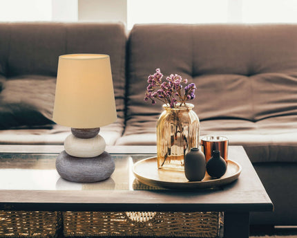 Keramische tafellamp "Stoney", tafellamp gemaakt van keramiek, natuur, met E14 -versie, tafellamp voor eetkamer, woonkamer, gang of kantoor, of als een bedlamp, 31 cm hoog