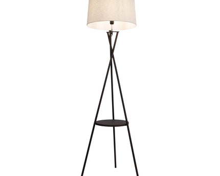 Staande lamp met geïntegreerde "tora" tafel gemaakt van roest -gekleurd metaal en natuurlijk gekleurd textielmateriaal, 158 cm hoog Ø 51 cm, e27
