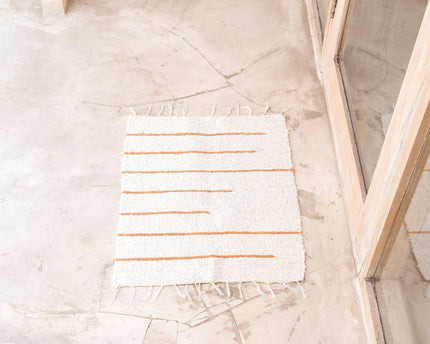 Vloerkleed van wit katoen met bruine strepen 64x51 cm Handgeweven vloermat GIANYAR