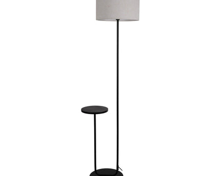 Staande lamp met geïntegreerde "tordis" -tafel gemaakt van zwart metaal en natuurlijk wit textielmateriaal, 157 cm hoog, E27