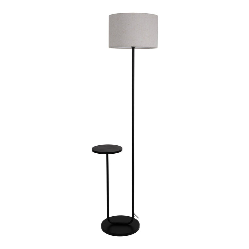 Staande lamp met geïntegreerde "tordis" -tafel gemaakt van zwart metaal en natuurlijk wit textielmateriaal, 157 cm hoog, E27
