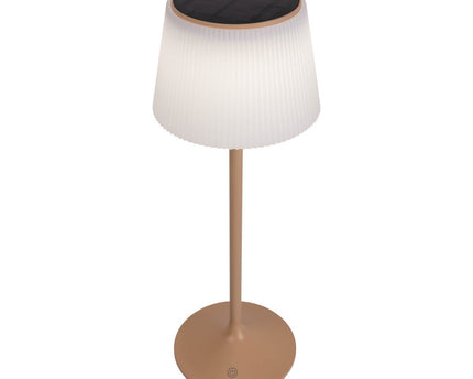 Zonne -batterijlamp "EMMI" 38 cm hoog, paraplu Ø 13 cm, metaal in amandel en wit plastic, voor de buitenruimte, dimable CCT.
