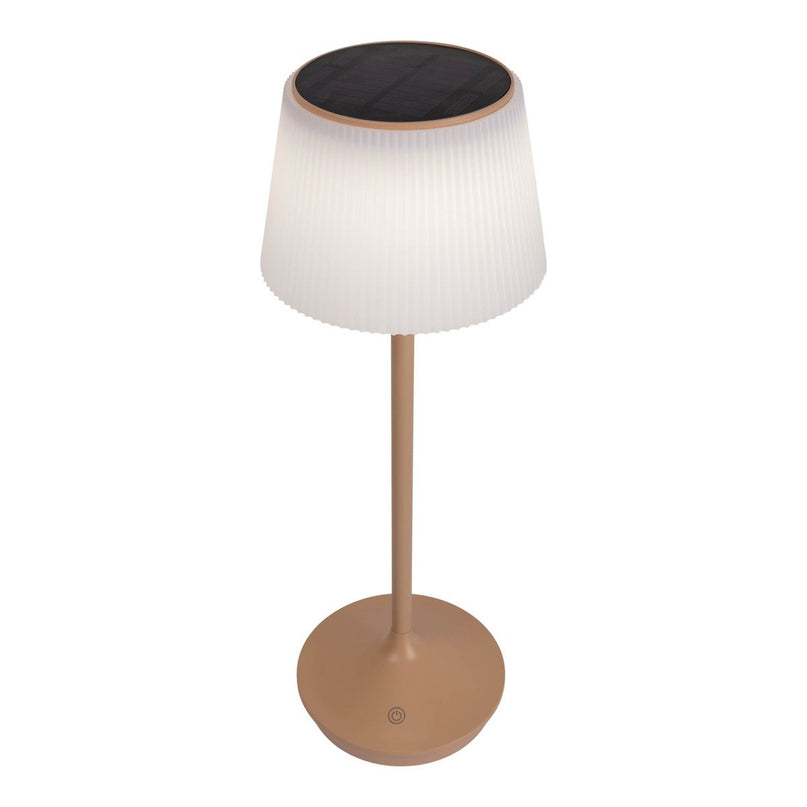 Zonne -batterijlamp "EMMI" 38 cm hoog, paraplu Ø 13 cm, metaal in amandel en wit plastic, voor de buitenruimte, dimable CCT.