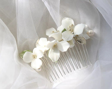 Keramische bloemen bruids haarspeld-groen blad